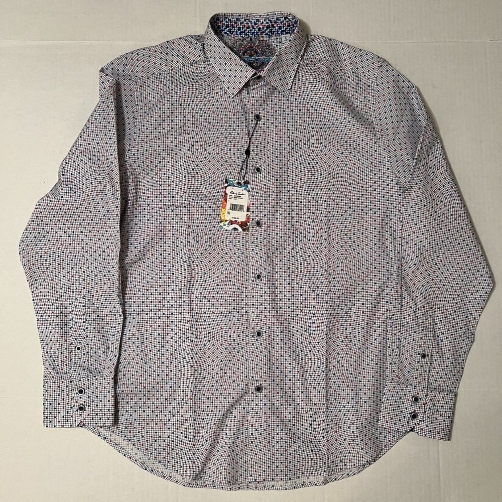 Robert Graham Men's Large Blue Polka Dot Flip Cuff Drummond Shirt NWT